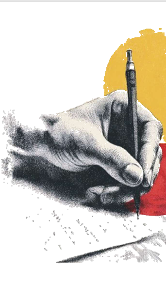 Hand writing the Karim Group journey — a hand holding a pen over paper
